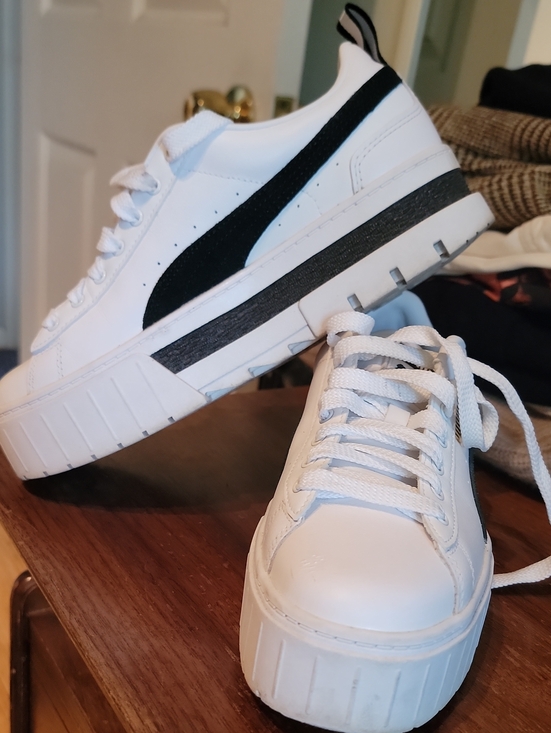 Puma Shoes - Women's White Platform Sneakers with Black Accent